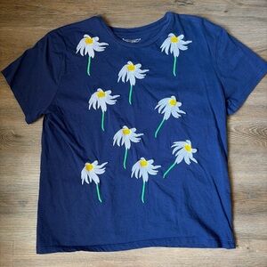 Blue Banner Day shirt from Anthropologie with embroidered daisies